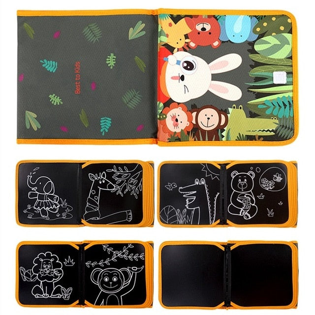 Tumama Drawing Board Book Animal Coloring Book DIY Blackboard Painting with Felt-tip Pens