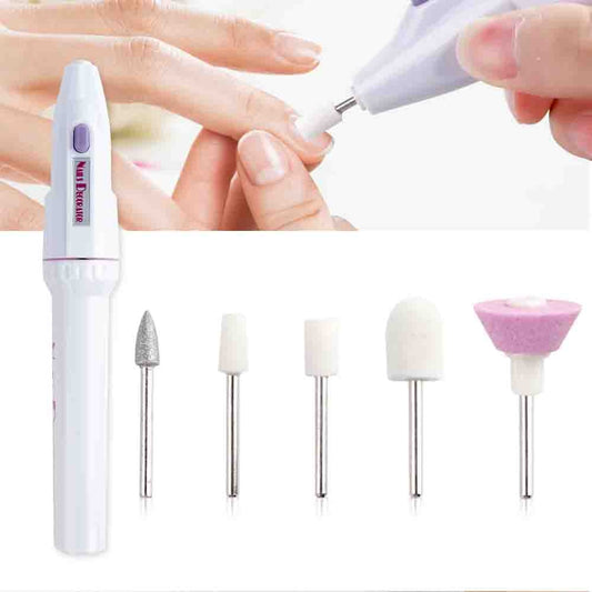 1 Set 5 Bits Electric Mini Nail Drill Machine For Manicure, Pedicure, Grinding, Gel Polisher Remover File Tools