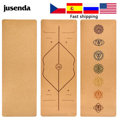 Jusenda 183X68cm Natural Cork TPE Yoga Mat For Fitness 5mm Exercise Non-slip