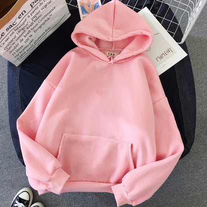 Women Solid Color Oversize Hoodie 2020 Harajuku Plus Basic Sweatshirt Long Sleeve