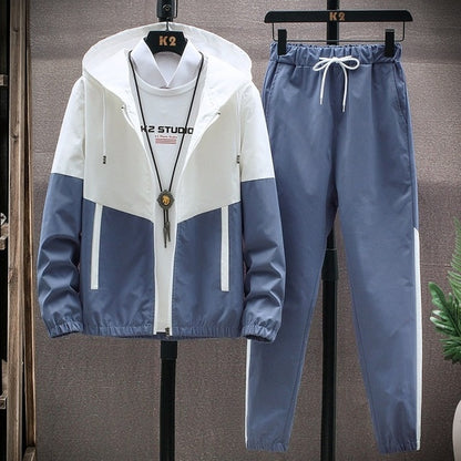 Men Tracksuit Casual Hoodies Sets 2021 Spring New Male Jackets+Pants Two Piece Sets Hip Hop Streetwear Sports Suit Patchwork