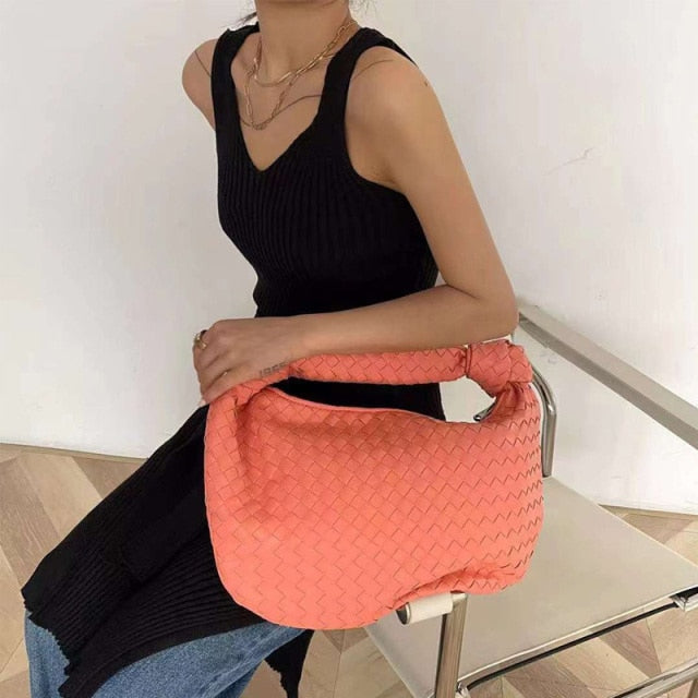 2021 Fashion Handmade Woven Bag Luxury Woven Leather Printed Shoulder Bag Lady Crossbody Hobo PU Knotted Handle Casual Handbag