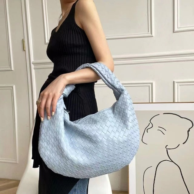 2021 Fashion Handmade Woven Bag Luxury Woven Leather Printed Shoulder Bag Lady Crossbody Hobo PU Knotted Handle Casual Handbag