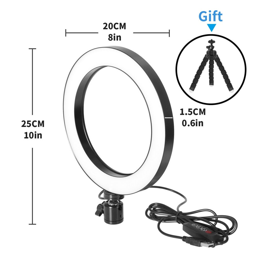 LED Ring Light Camera Photography Annular Lamp Studio Ringlight for Youtube Makeup Phone Selfie with Tripod 16/20/26cm