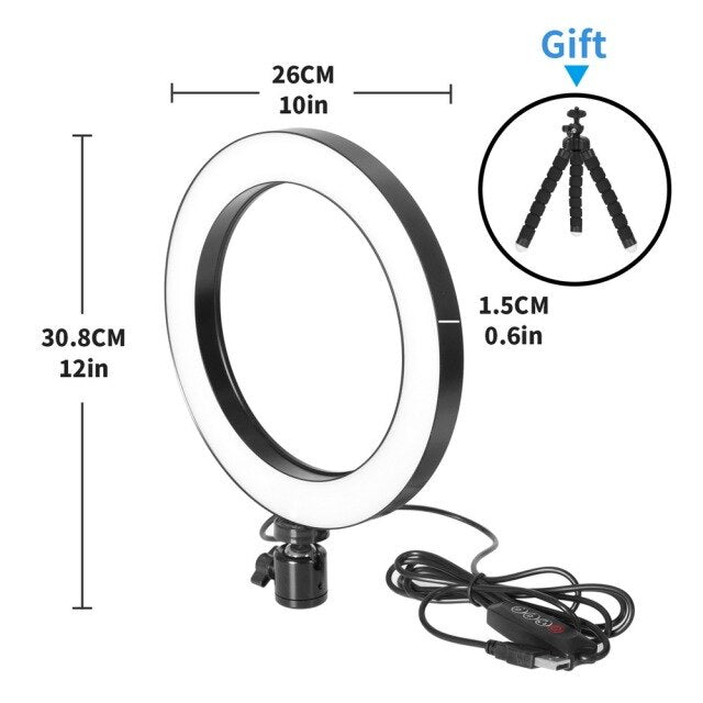 LED Ring Light Camera Photography Annular Lamp Studio Ringlight for Youtube Makeup Phone Selfie with Tripod 16/20/26cm