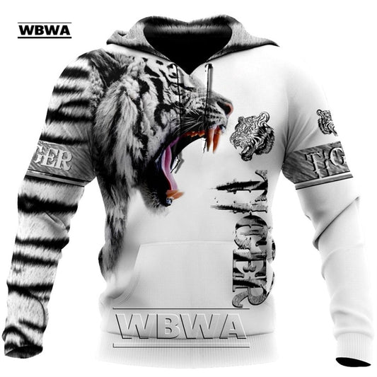 Brand Fashion Autumn lion Hoodies White Tiger Skin 3D All Over Printed Mens Sweatshirt Unisex Zip Pullover Casual Jacket