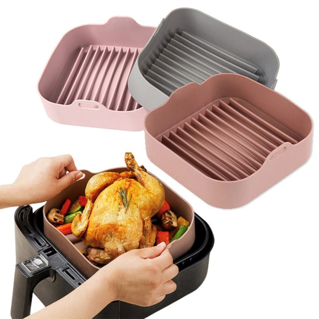 AirFryer Silicone Pot Square  Air Fryers Oven Baking Tray Bread Fried Chicken Pizza Basket Mat Replacemen Grill Pan Accessories