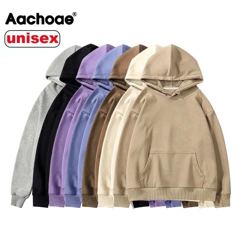 Aachoae Women Couple Hoodies Sweatshirt Fleece 100% Cotton Tracksuit Sports Sweatshirt 2021 Winter Japanese Casual Loose Jumper